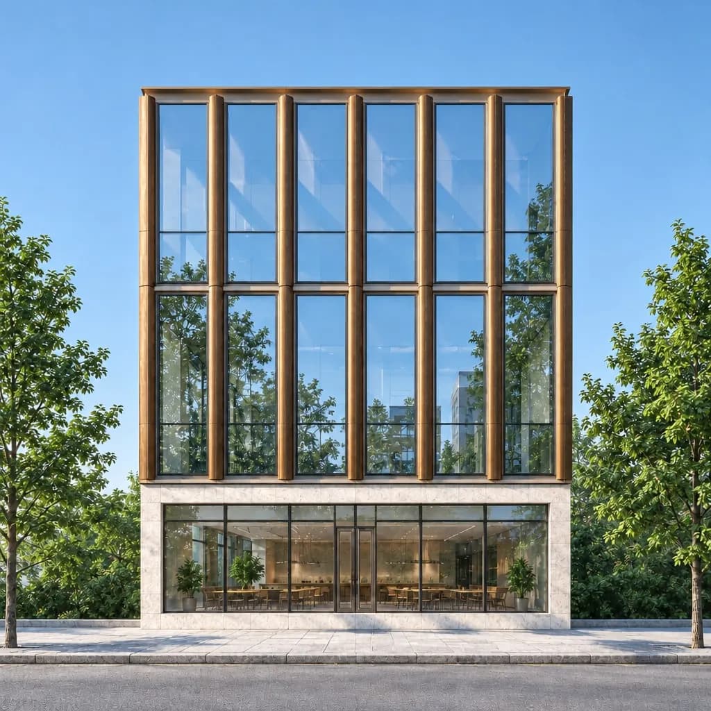 The office building in clear midday daylight