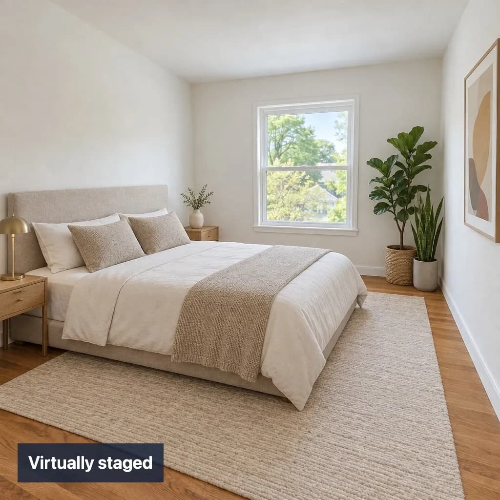 The same spare room staged as a bedroom